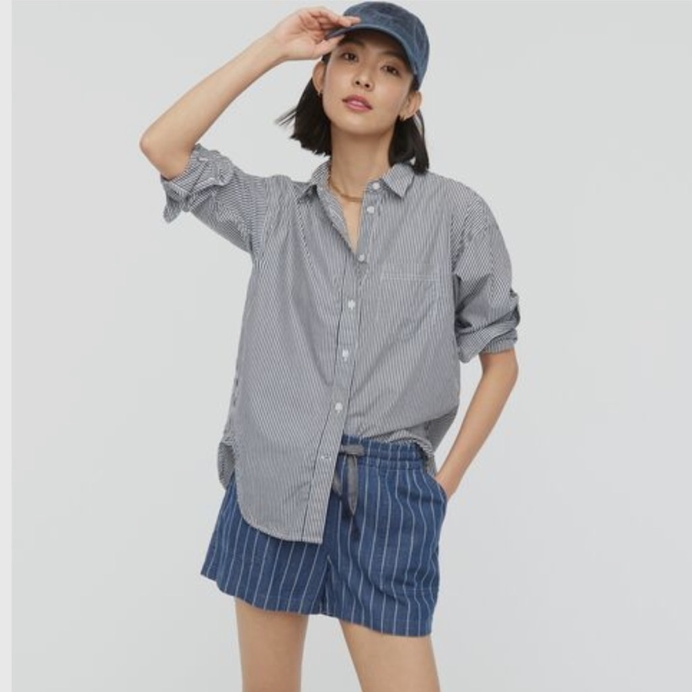 J. Crew Women's 3" Seaside Pull-on Shorts Indigo Stripe Sz Large Coastal Preppy - Picture 2 of 11